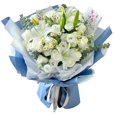 成都11朵白玫瑰桔梗百合,爱永恒不息