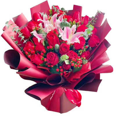 成都22朵红玫瑰百合，爱的火焰