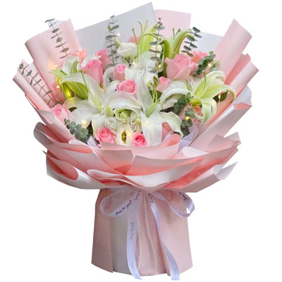 成都16朵粉玫瑰百合，感情稳定坚固
