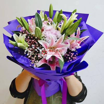 成都6支粉色多头百合，真诚的问候