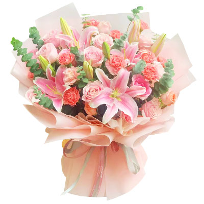 成都11朵粉色康乃馨玫瑰百合，充满爱和温馨